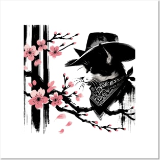 Kawaii Japanese Funny Cat Cowboy Cowgirl Meow Howdy Meowdy Posters and Art